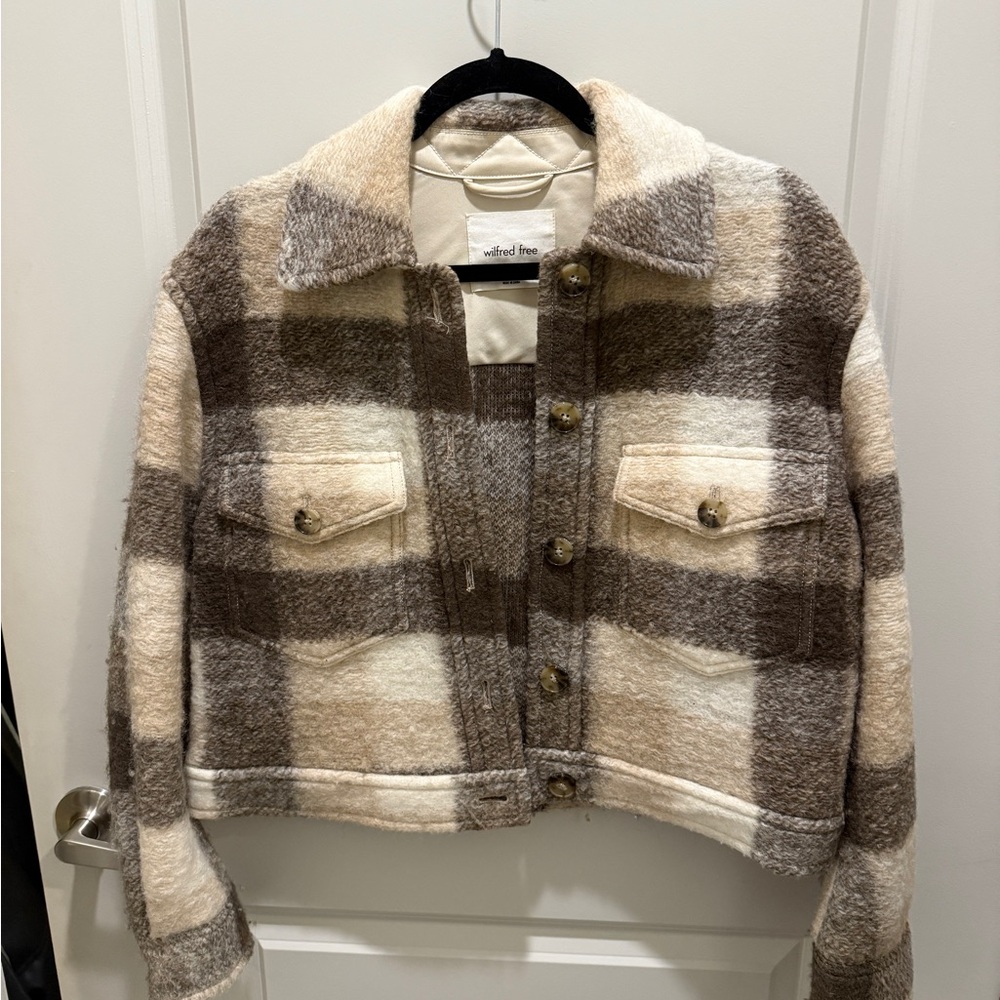 Aritzia Wilfred Women's Plaid Jacket - Brown and Cream